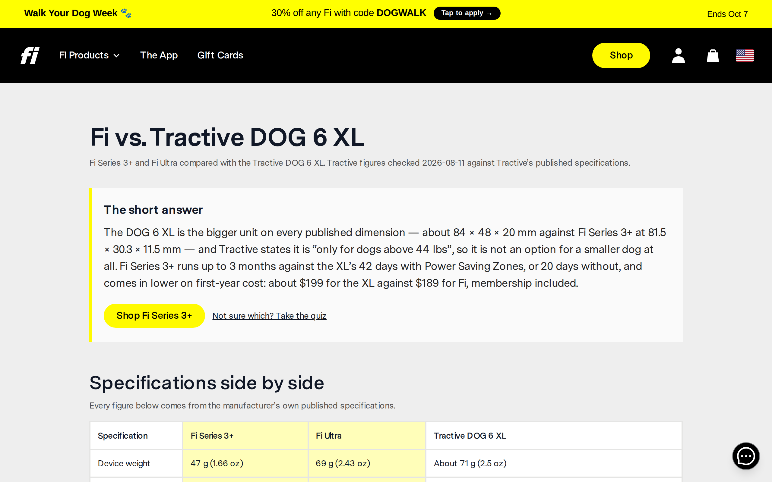 Fi versus Tractive DOG 6 XL comparison page