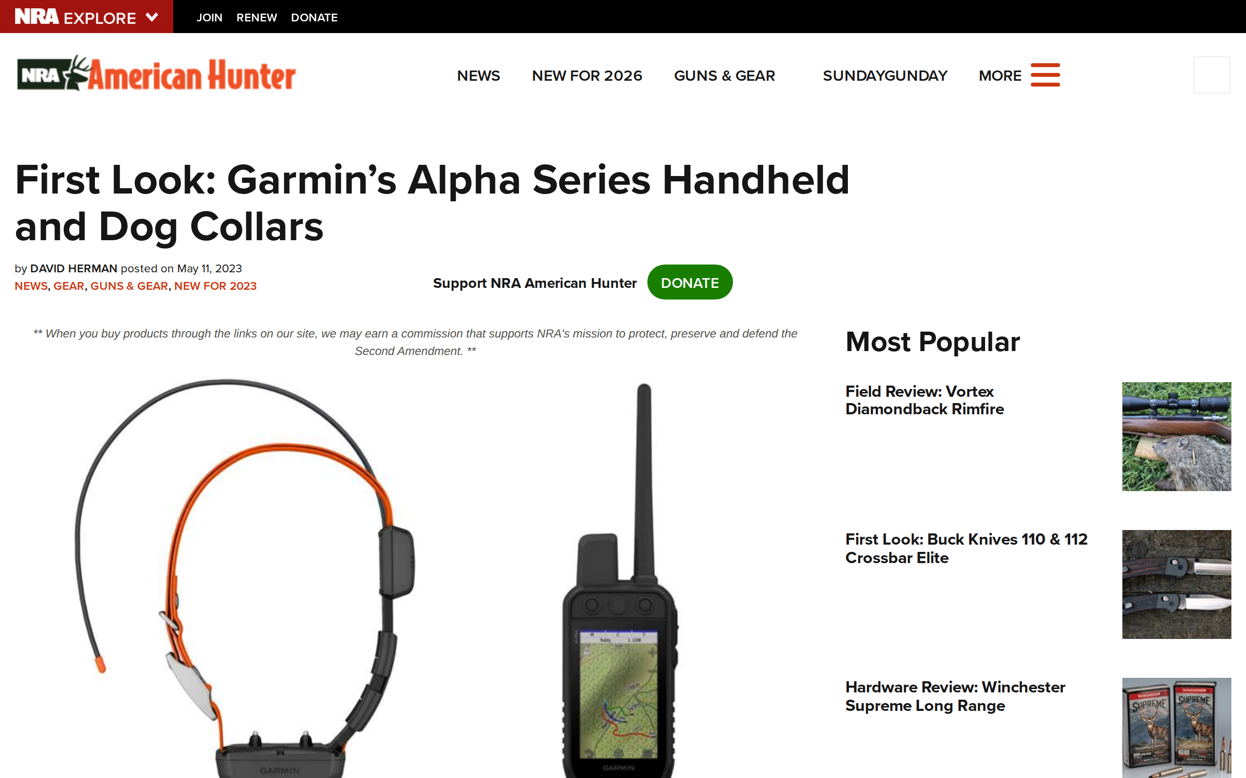 American Hunter's first look at the Garmin Alpha series, with the Alpha 300 handheld and T 20 collar pictured