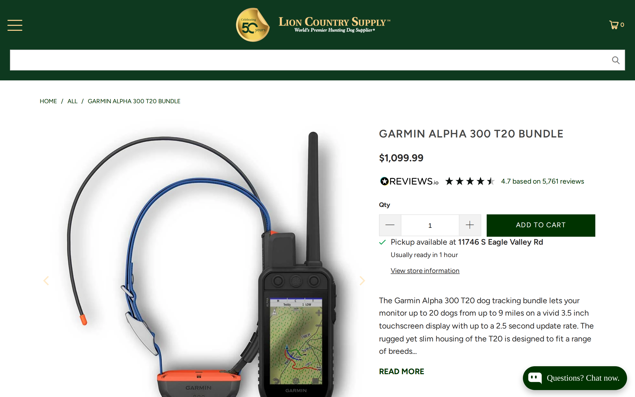 A retailer page for the Alpha 300 and T 20 bundle, priced at $1,099.99