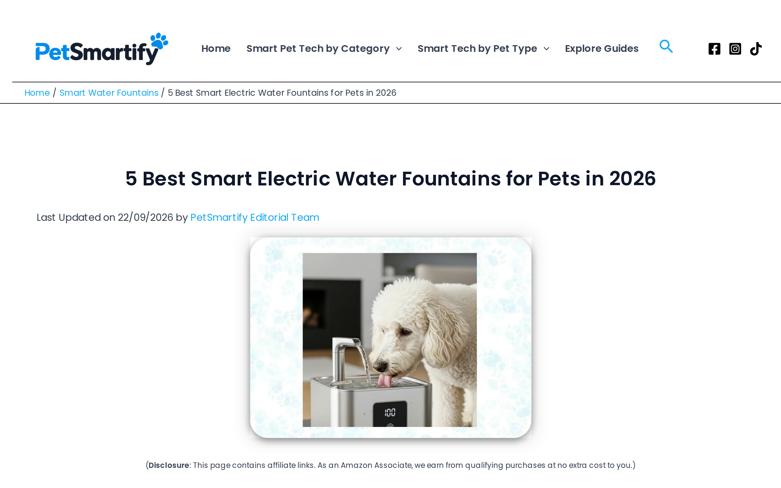 PetSmartify roundup headed 5 Best Smart Electric Water Fountains for Pets in 2026, last updated 22/09/2026