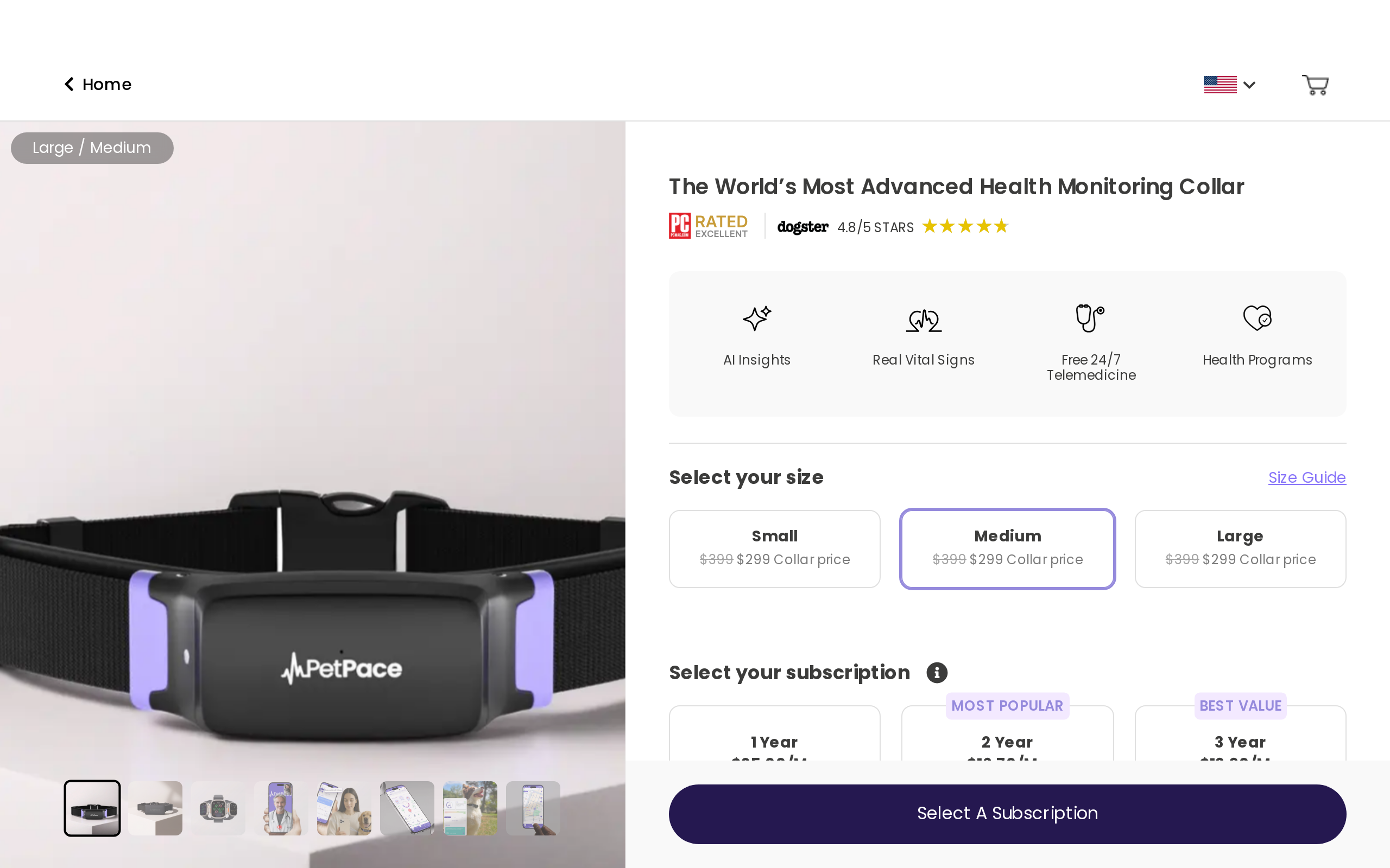 PetPace 3.0 product page headed The World's Most Advanced Health Monitoring Collar