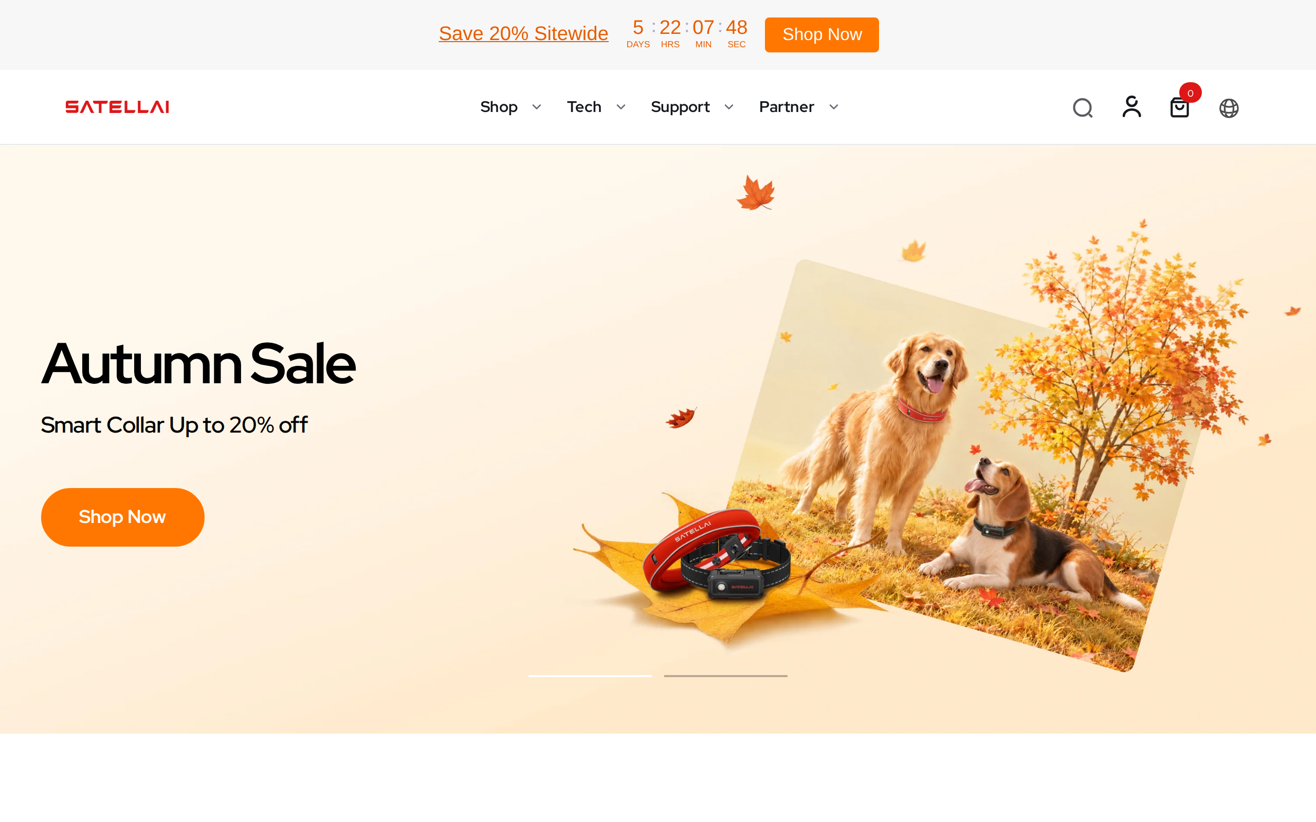SATELLAI homepage sections on fence alerts and dog wellbeing