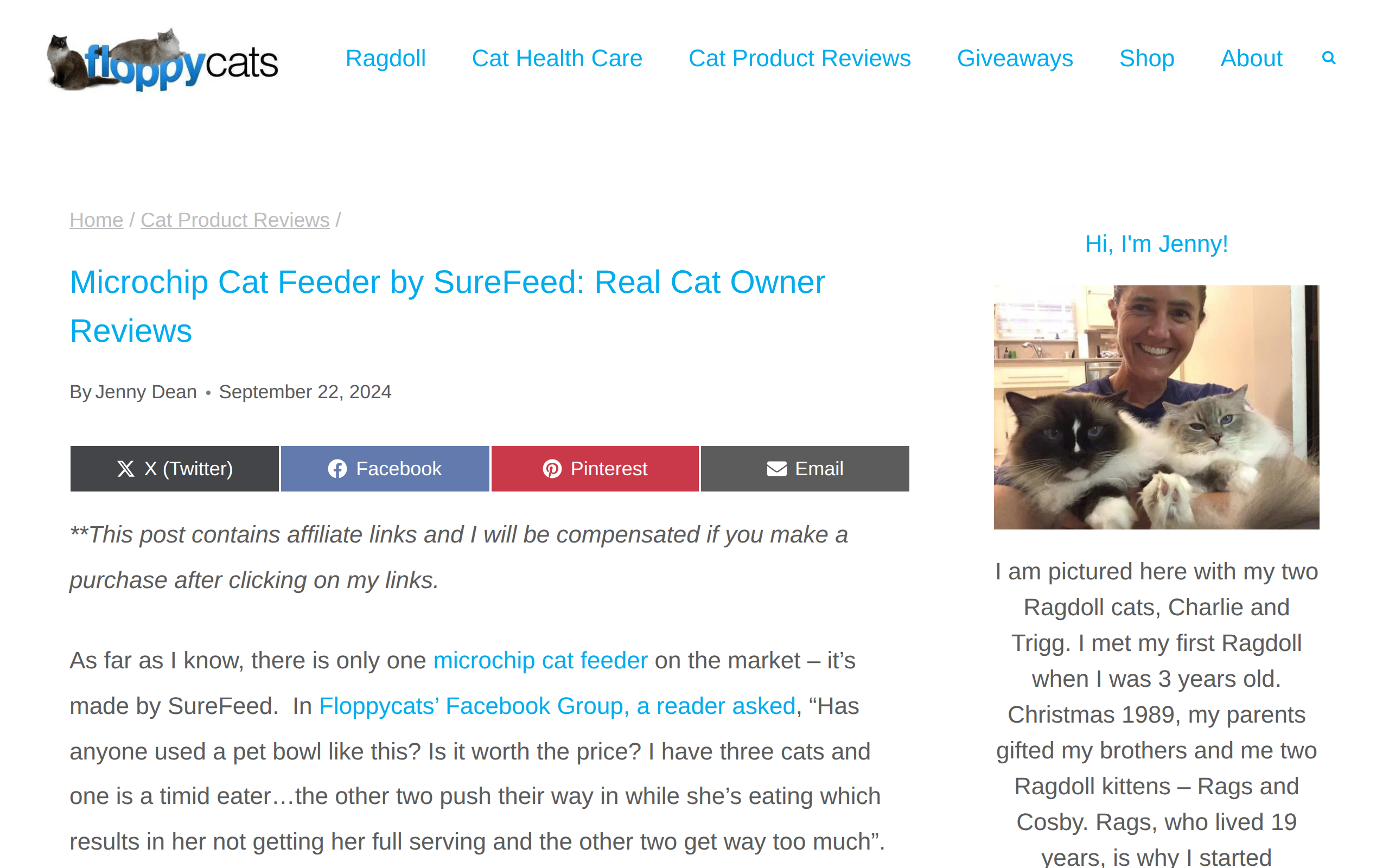 Floppycats' round-up page, headed Microchip Cat Feeder by SureFeed: Real Cat Owner Reviews