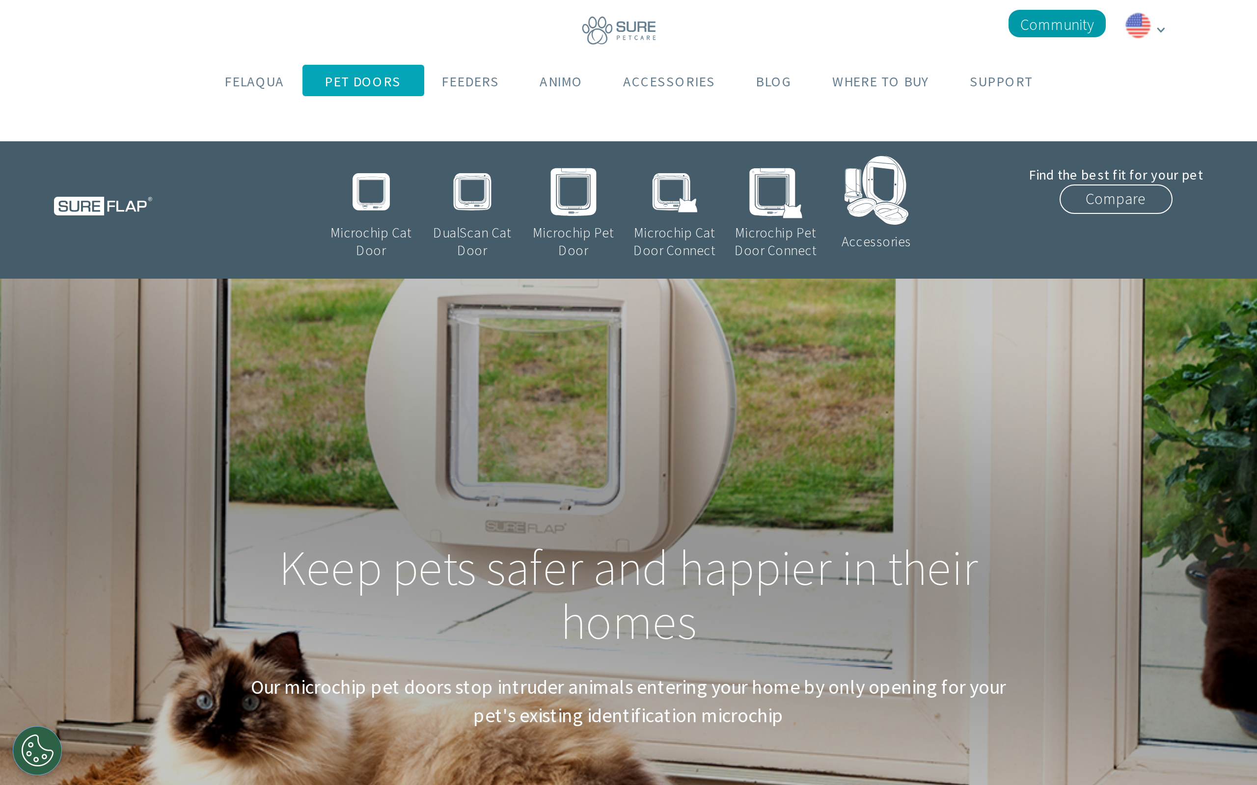 Sure Petcare pet doors page headed Keep pets safer and happier in their homes