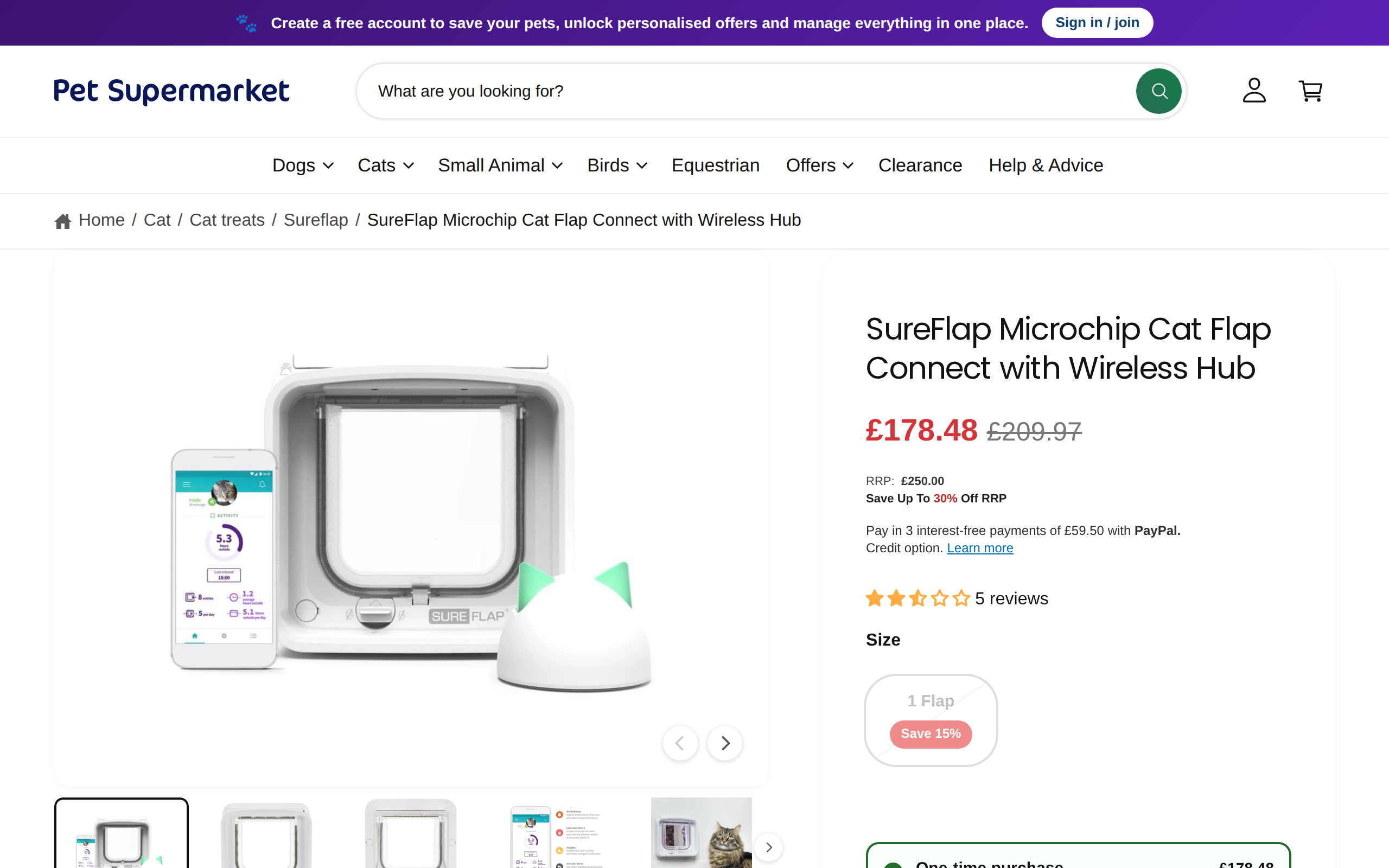A UK retailer listing for the flap and wireless Hub bundle with prices shown