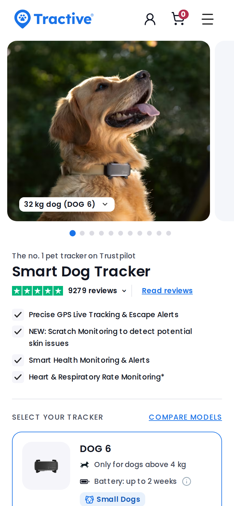 The Tractive DOG 6 page on a phone screen